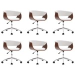 vidaXL Scaune de bucătărie pivotante, 6 buc., alb, piele ecologică