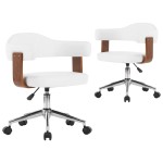 vidaXL Scaune pivotante, 2 buc. alb, lemn curbat & piele ecologică