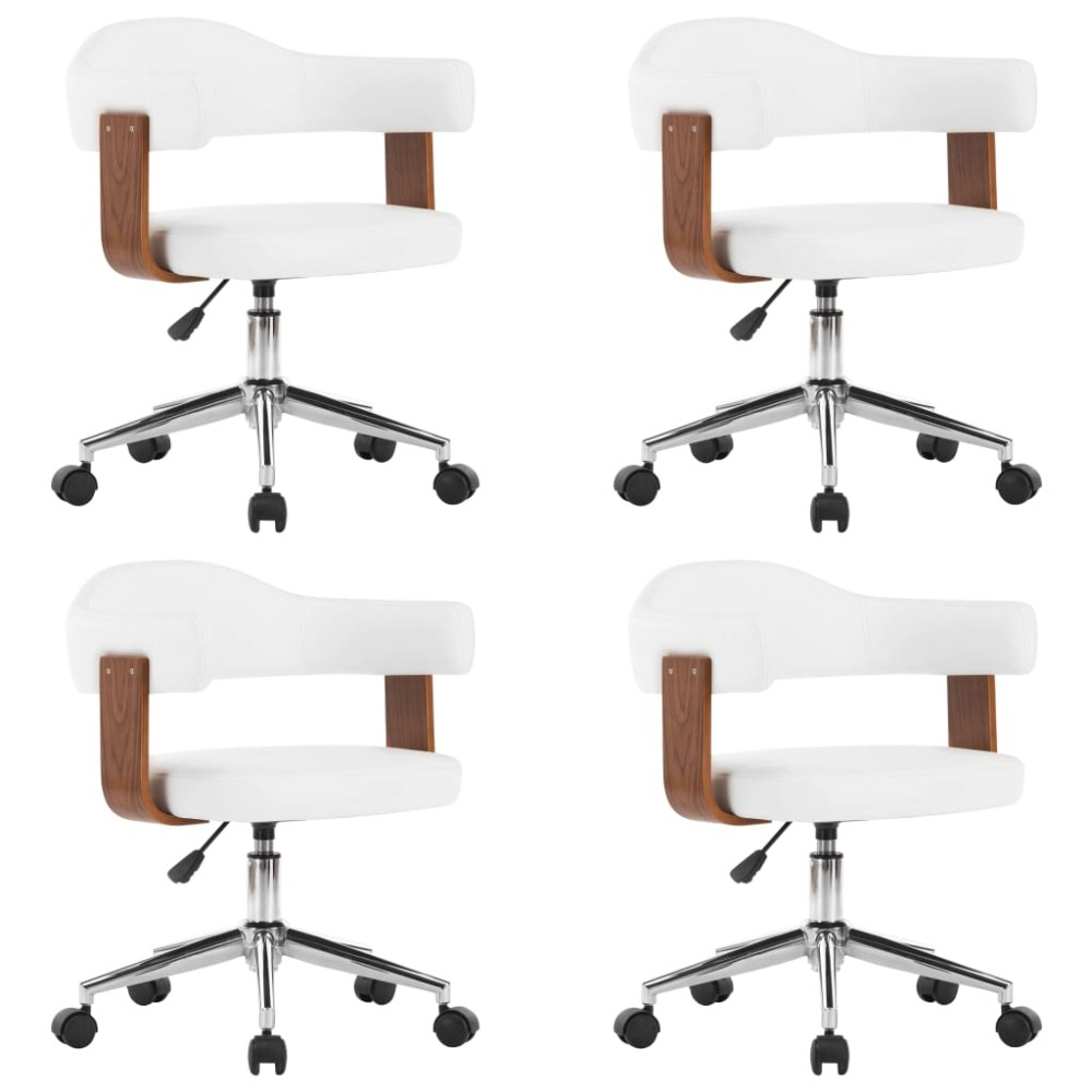 vidaXL Scaune pivotante, 4 buc. alb, lemn curbat & piele ecologică