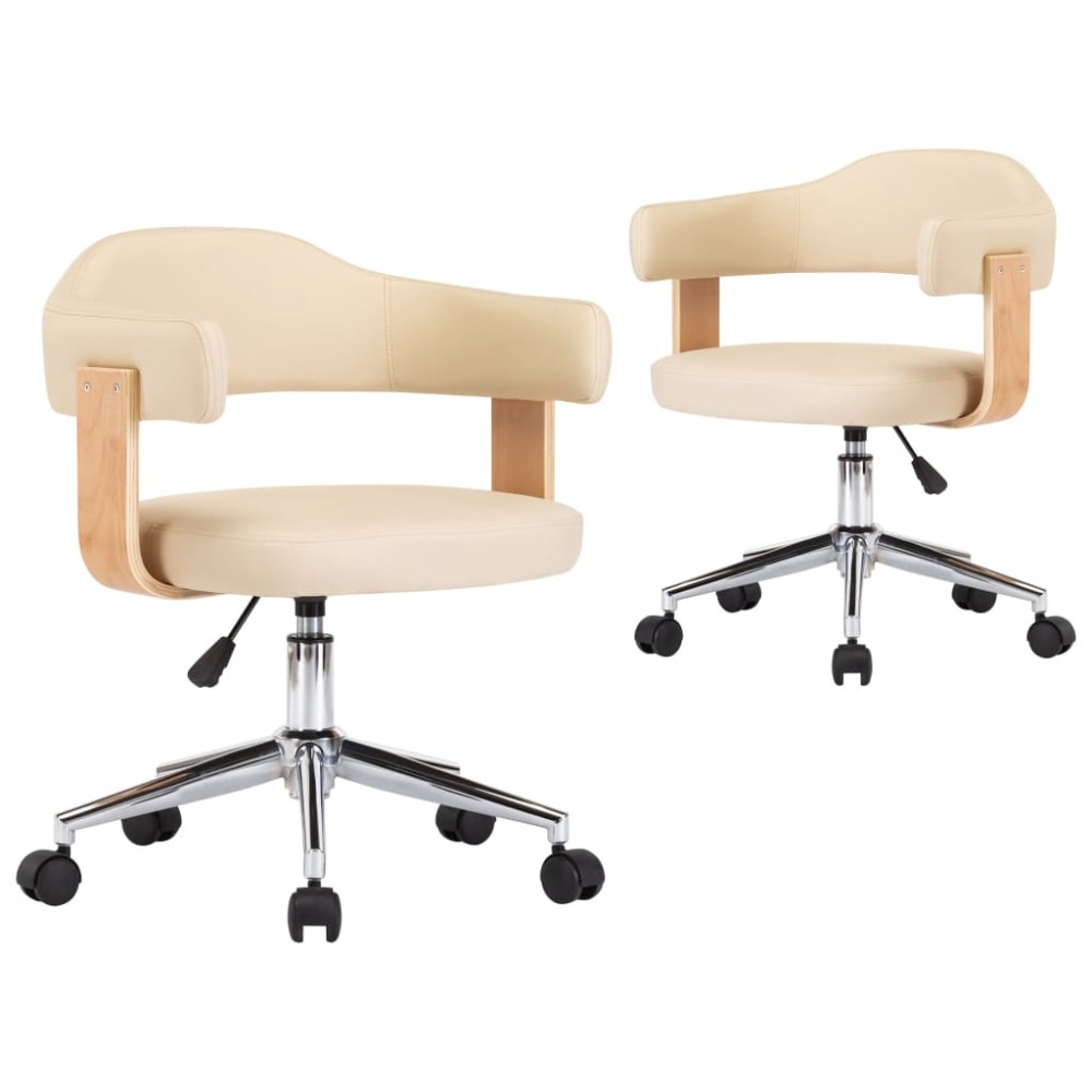 vidaXL Scaune de bucătărie pivotante, 2 buc., crem, piele artificială