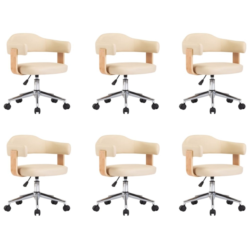 vidaXL Scaune de bucătărie pivotante, 6 buc., crem, piele ecologică