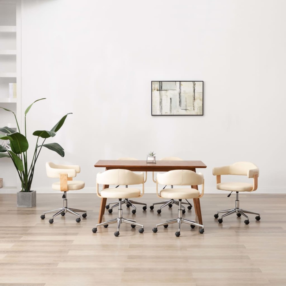 vidaXL Scaune de bucătărie pivotante, 6 buc., crem, piele ecologică