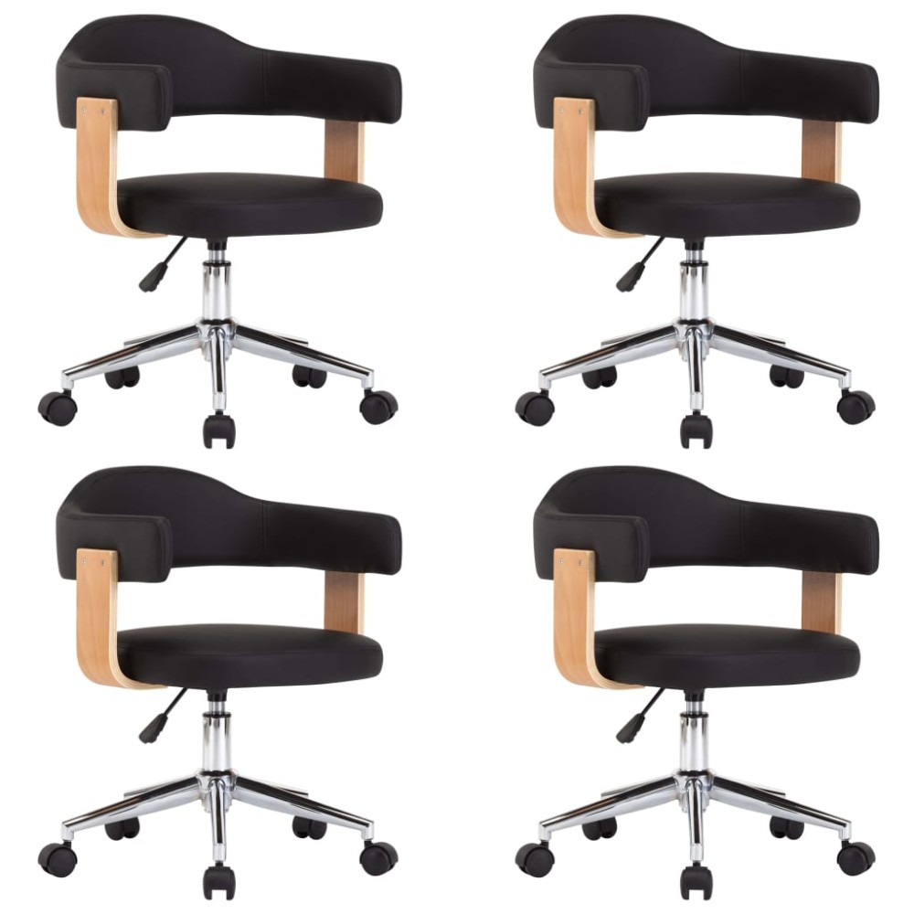 vidaXL Scaune de bucătărie pivotante, 4 buc., negru, piele ecologică