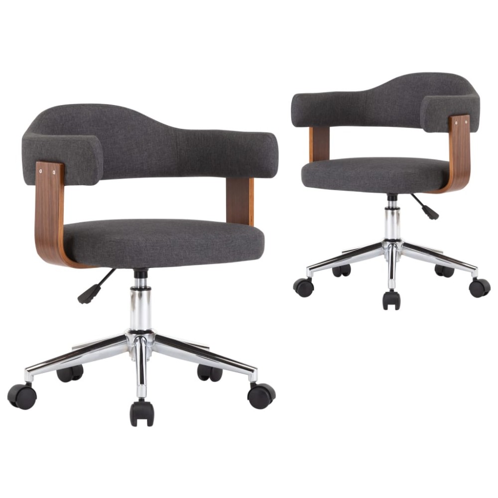 vidaXL Scaune de bucătărie, 2 buc., gri, lemn curbat și textil