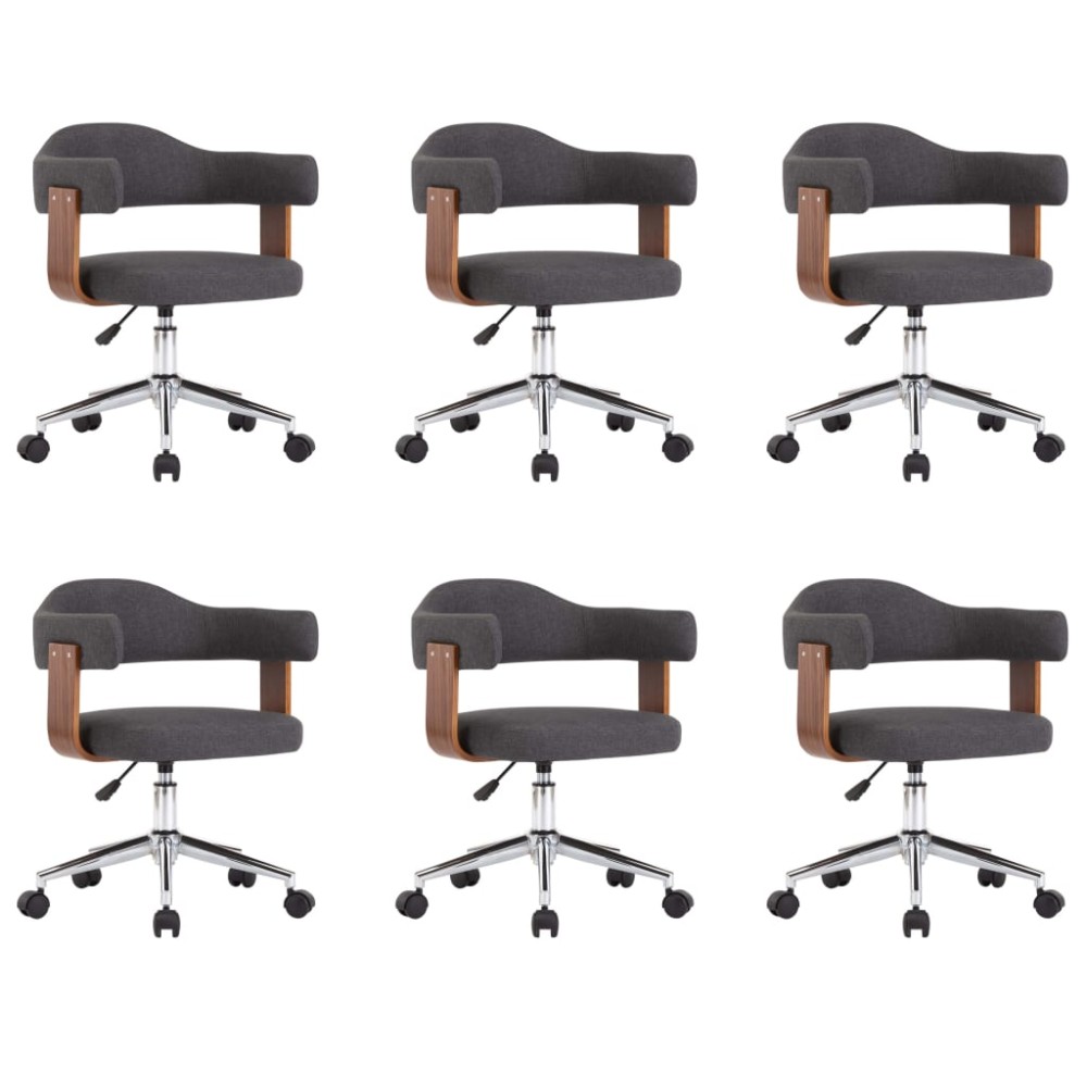 vidaXL Scaune pivotante de masă, 6 buc., gri, lemn curbat și textil