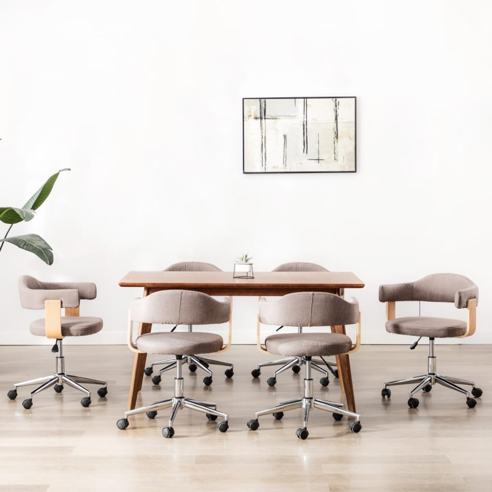 vidaXL Scaune pivotante masă, 6 buc., gri taupe, lemn curbat & textil