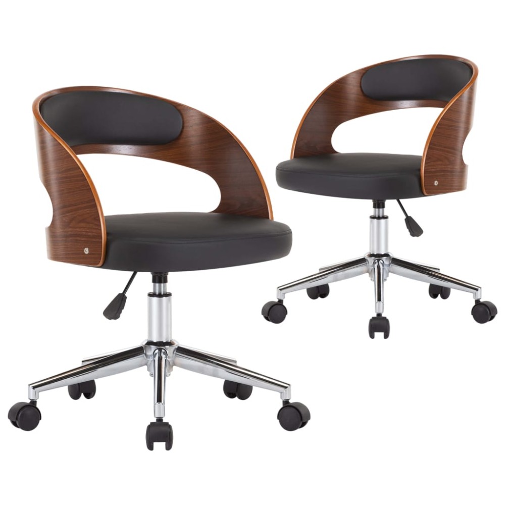 vidaXL Scaune pivotante, 2 buc. negru, lemn curbat & piele ecologică