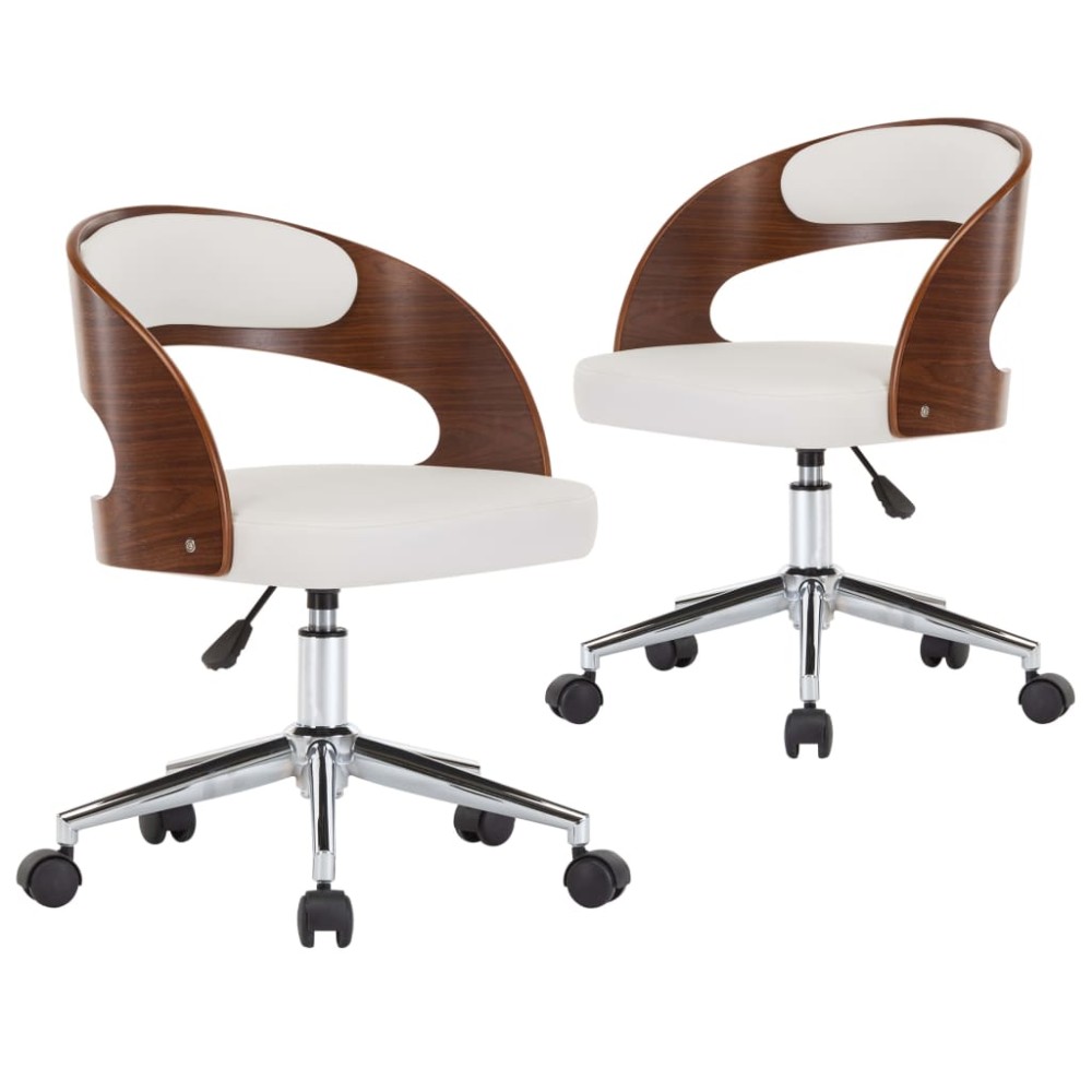 vidaXL Scaune pivotante, 2 buc. alb, lemn curbat & piele ecologică