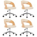 vidaXL Scaune pivotante, 4 buc. crem, lemn curbat & piele ecologică