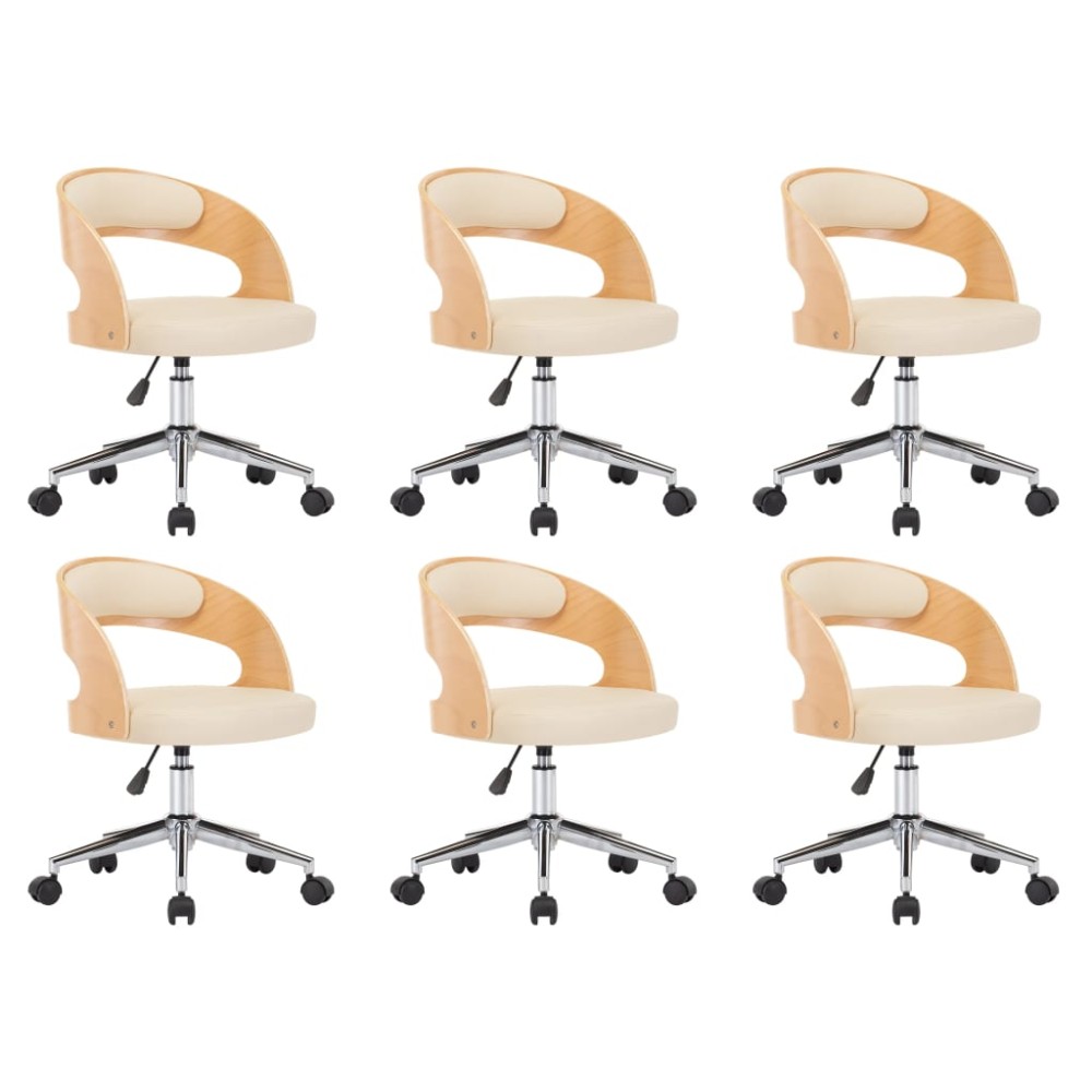 vidaXL Scaune pivotante, 6 buc. crem, lemn curbat & piele ecologică