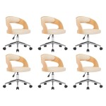 vidaXL Scaune pivotante, 6 buc. crem, lemn curbat & piele ecologică