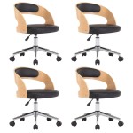 vidaXL Scaune bucătărie 4 buc, negru, lemn curbat & piele ecologică