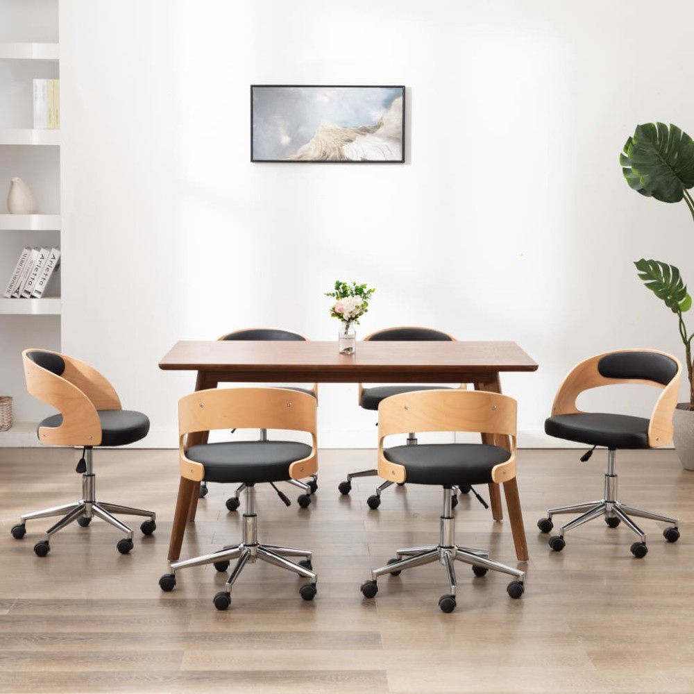 vidaXL Scaune pivotante, 6 buc. negru, lemn curbat & piele ecologică