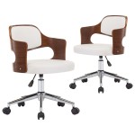 vidaXL Scaune pivotante, 2 buc. alb, lemn curbat & piele ecologică