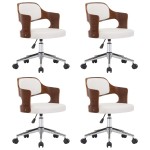 vidaXL Scaune pivotante, 4 buc. alb, lemn curbat & piele ecologică
