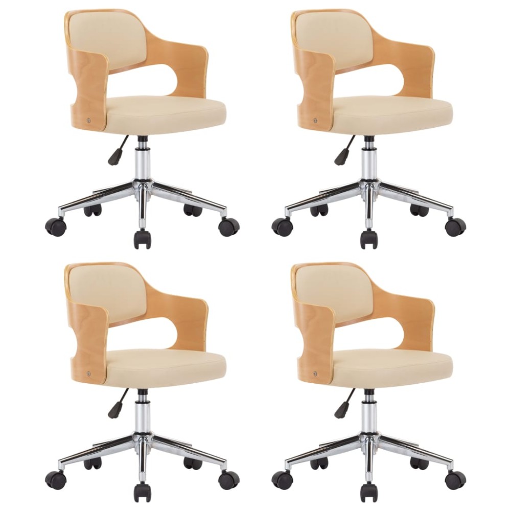 vidaXL Scaune pivotante de masă, 4 buc., crem, lemn curbat & piele eco