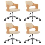 vidaXL Scaune pivotante de masă, 4 buc., crem, lemn curbat & piele eco