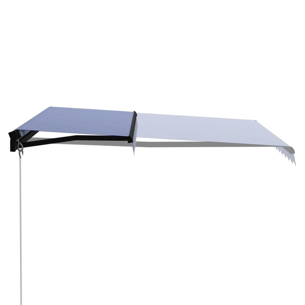 vidaXL Copertină retractabilă manual, albastru și alb, 350 x 250 cm