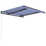 vidaXL Copertină retractabilă manual, albastru și alb, 350 x 250 cm vidaXL Copertină retractabilă manual, albastru și alb, 350 x 250 cm