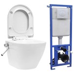 vidaXL Vas de toaletă suspendat cu rezervor încastrat, alb, ceramică vidaXL Vas de toaletă suspendat cu rezervor încastrat, alb, ceramică