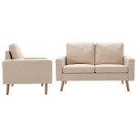 vidaXL Set de canapele, 2 piese, crem, material textil vidaXL Set de canapele, 2 piese, crem, material textil