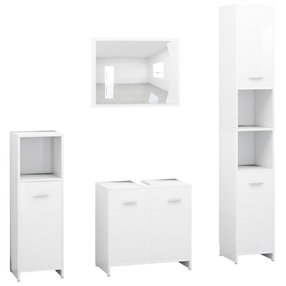vidaXL Set mobilier de baie, 4 piese, alb, lemn prelucrat