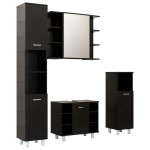vidaXL Set mobilier de baie, 4 piese, negru, lemn prelucrat