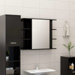 vidaXL Set mobilier de baie, 4 piese, negru, lemn prelucrat