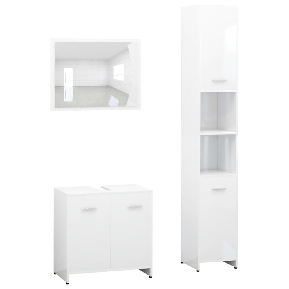 vidaXL Set mobilier de baie, 3 piese, alb, lemn prelucrat