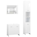 vidaXL Set mobilier de baie, 3 piese, alb, lemn prelucrat