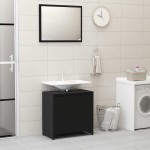 vidaXL Set mobilier de baie, 3 piese, negru, lemn prelucrat vidaXL Set mobilier de baie, 3 piese, negru, lemn prelucrat