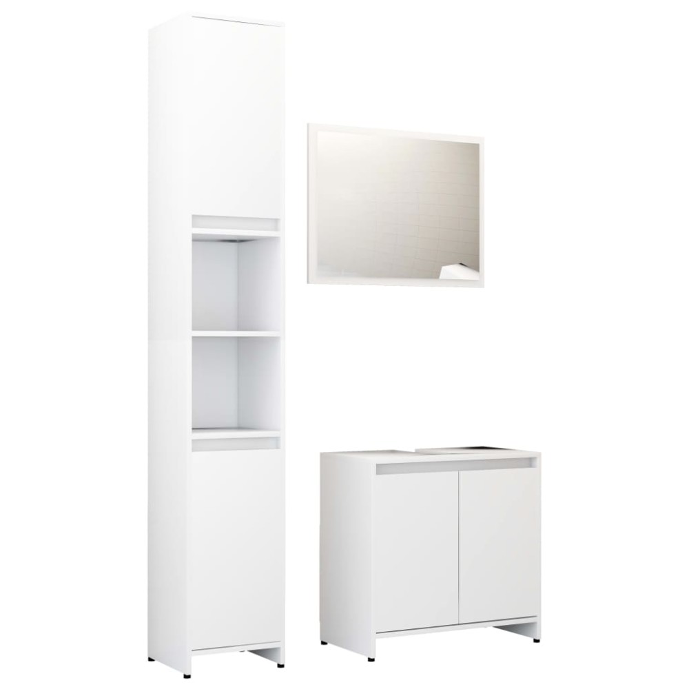 vidaXL Set mobilier de baie, 3 piese, alb, lemn prelucrat