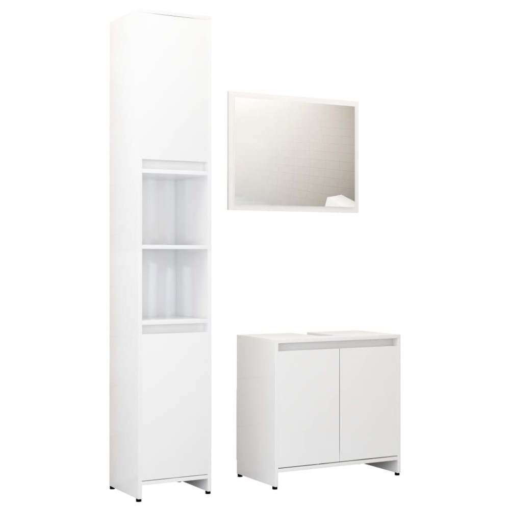 vidaXL Set mobilier de baie, 3 piese, alb extralucios, lemn prelucrat