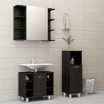 vidaXL Set mobilier de baie, 3 piese, negru, lemn prelucrat vidaXL Set mobilier de baie, 3 piese, negru, lemn prelucrat