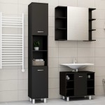 vidaXL Set mobilier de baie, 3 piese, negru, lemn prelucrat vidaXL Set mobilier de baie, 3 piese, negru, lemn prelucrat
