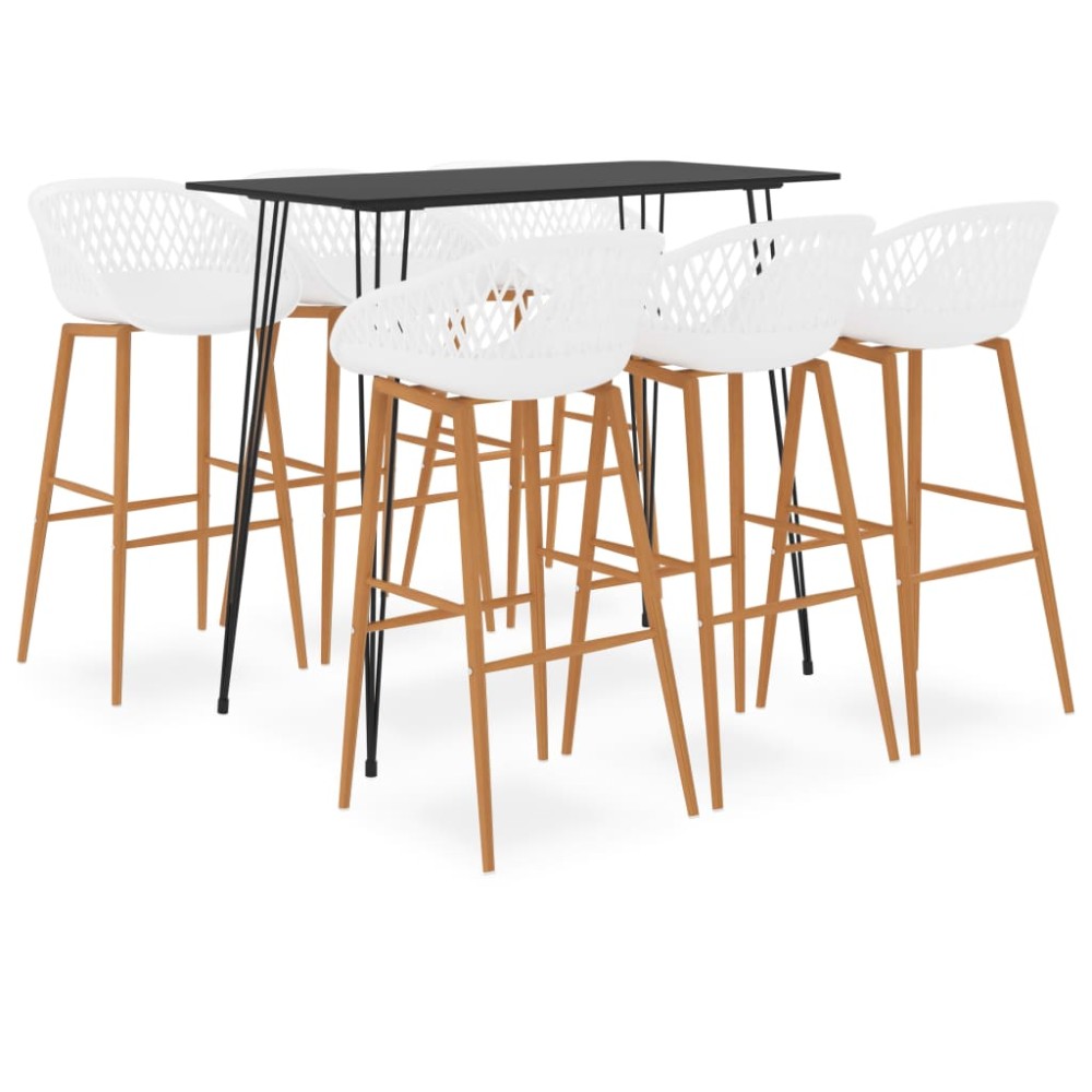 vidaXL Set mobilier de bar, 7 piese, negru și alb