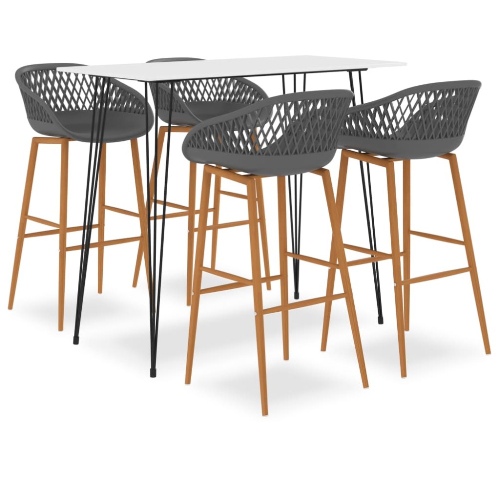 vidaXL Set mobilier de bar, 5 piese, alb și gri