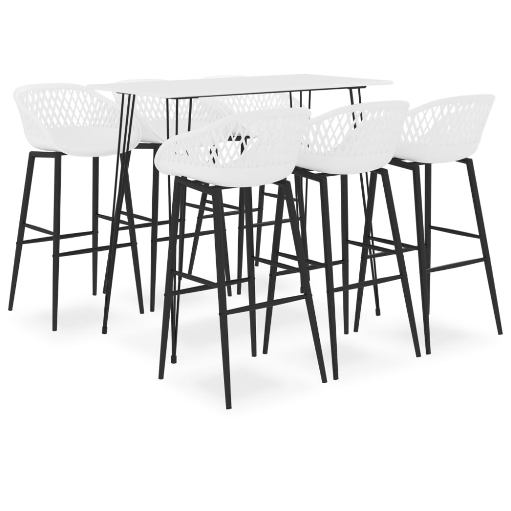 vidaXL Set mobilier de bar, 7 piese, alb