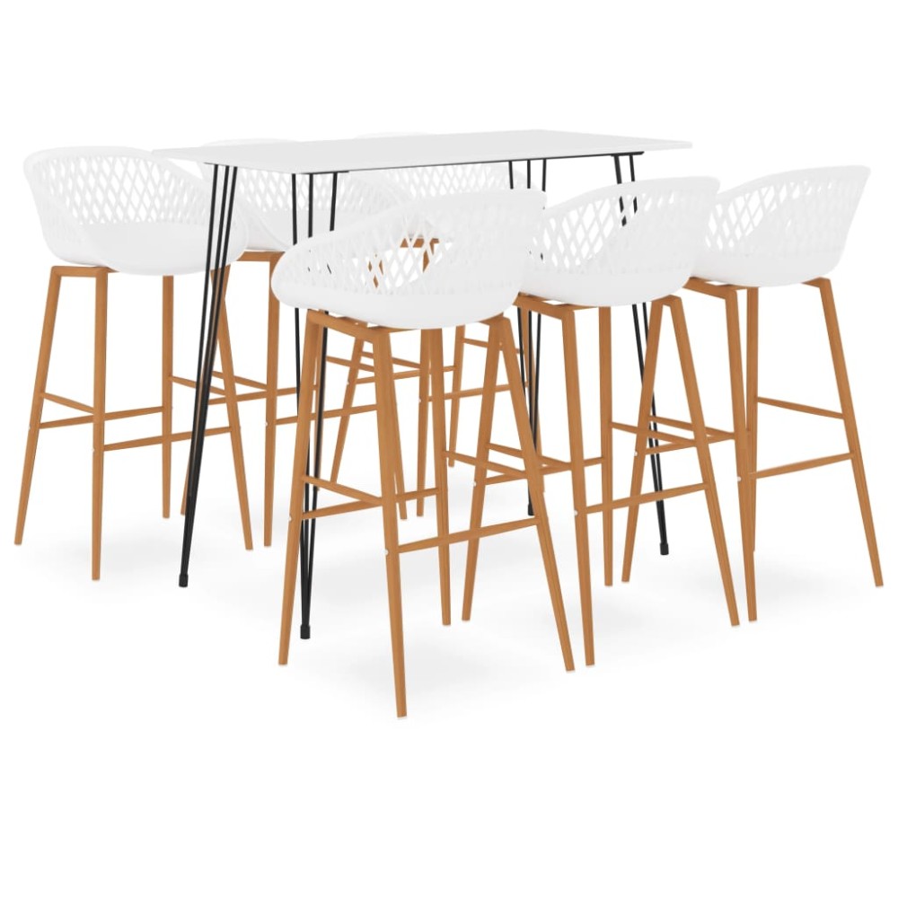 vidaXL Set mobilier de bar, 7 piese, alb