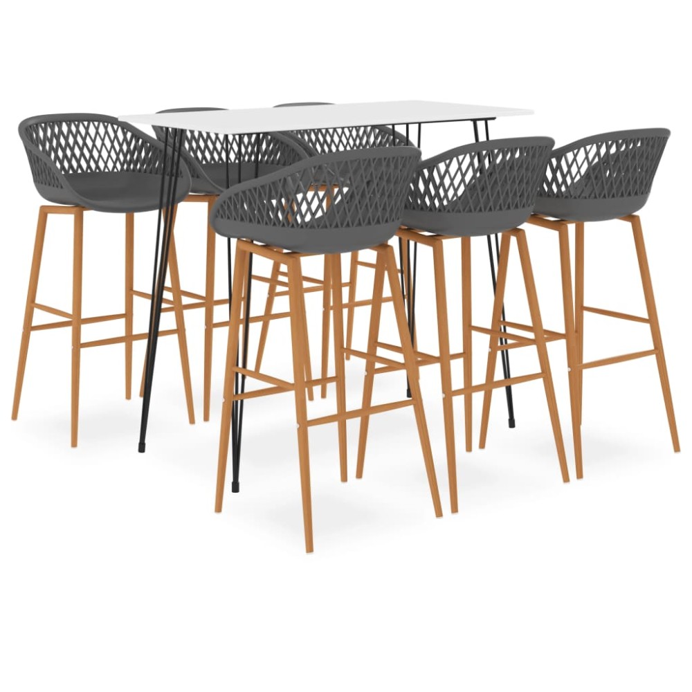 vidaXL Set mobilier de bar, 7 piese, alb și gri