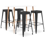 vidaXL Set mobilier de bar, 5 piese, alb și negru vidaXL Set mobilier de bar, 5 piese, alb și negru