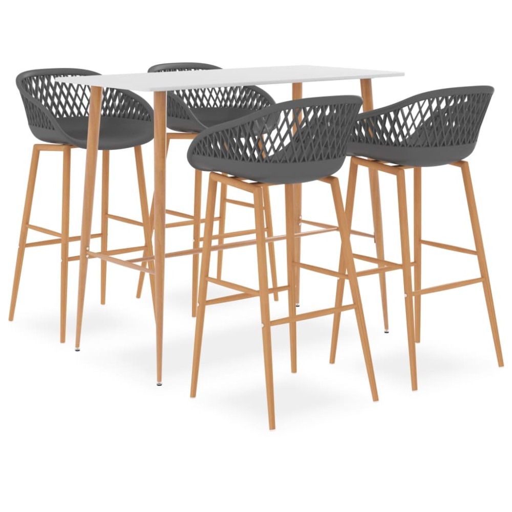 vidaXL Set mobilier de bar, 5 piese, alb și gri
