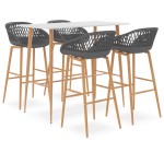 vidaXL Set mobilier de bar, 5 piese, alb și gri vidaXL Set mobilier de bar, 5 piese, alb și gri