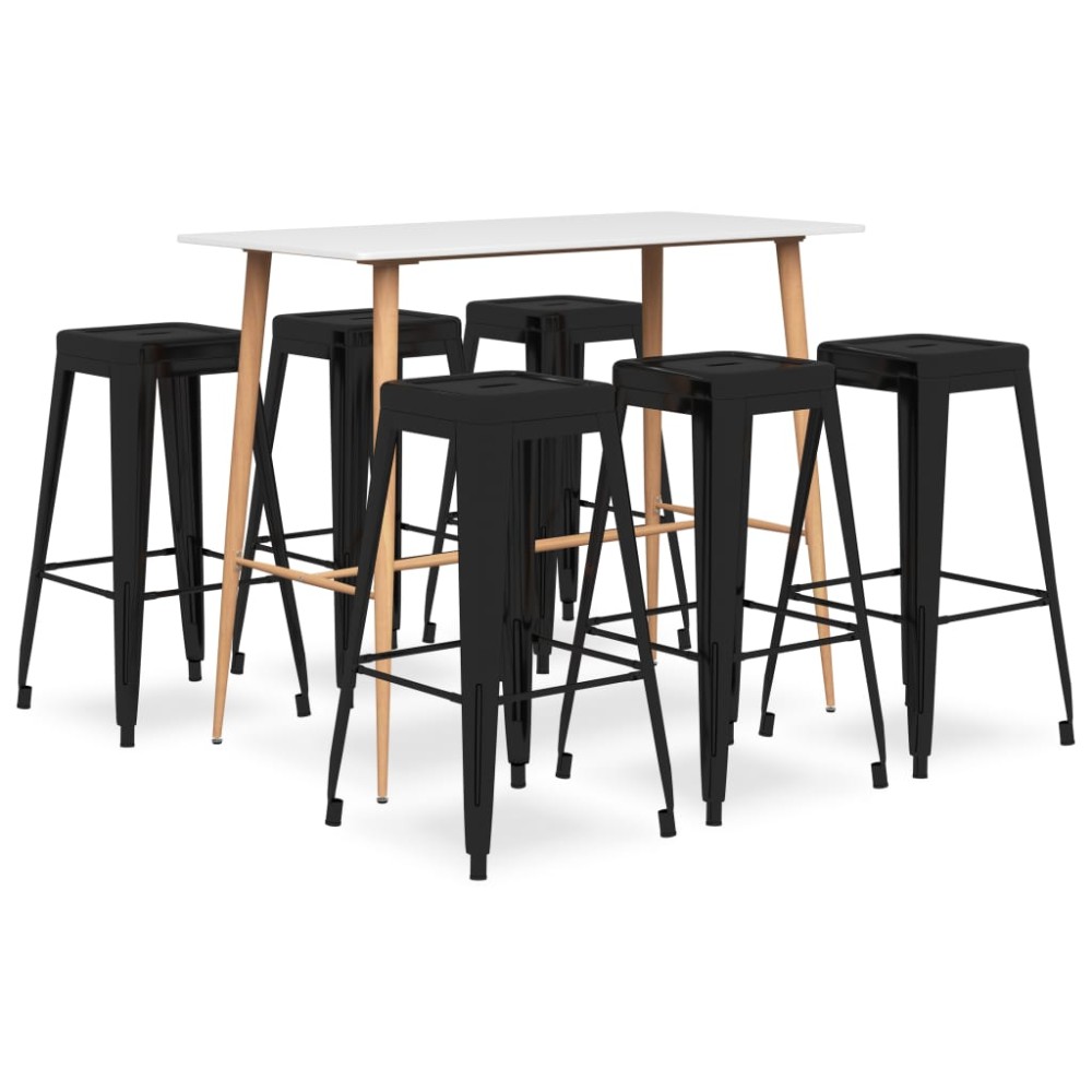 vidaXL Set mobilier de bar, 7 piese, alb și negru