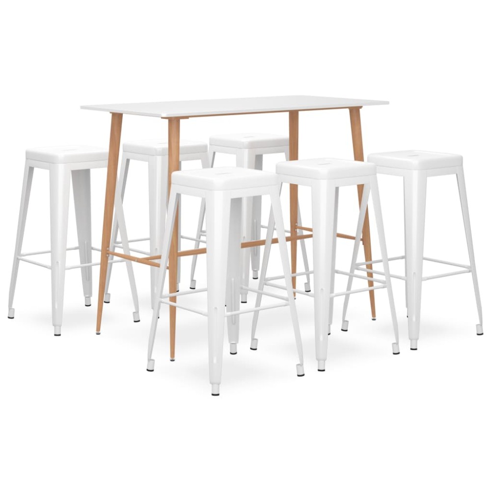 vidaXL Set mobilier de bar, 7 piese, alb