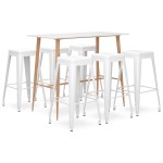 vidaXL Set mobilier de bar, 7 piese, alb