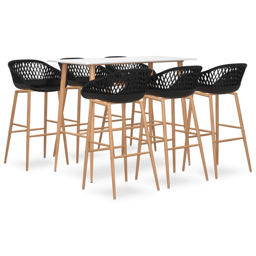 vidaXL Set mobilier de bar, 7 piese, alb și negru