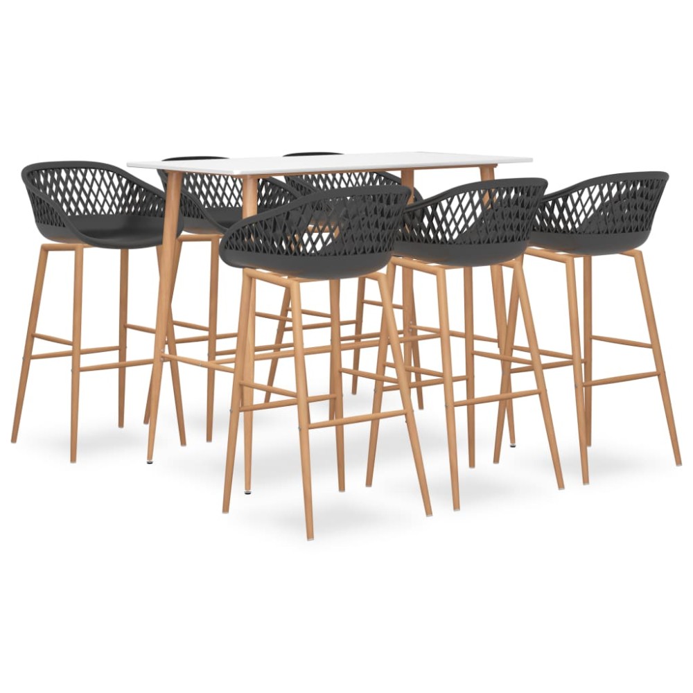 vidaXL Set mobilier de bar, 7 piese, alb și gri