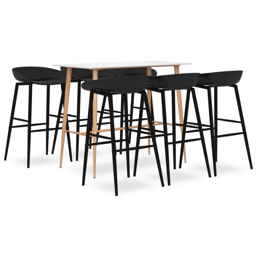 vidaXL Set mobilier de bar, 7 piese, alb și negru