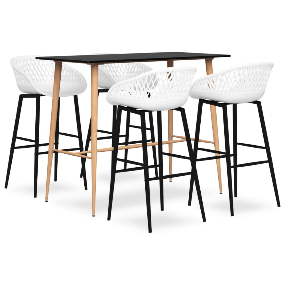 vidaXL Set mobilier de bar, 5 piese, negru și alb